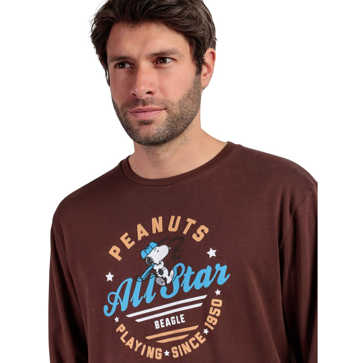 Pyjama pantalon top manches longues Varsity Squad Peanuts chocolat, ADMAS