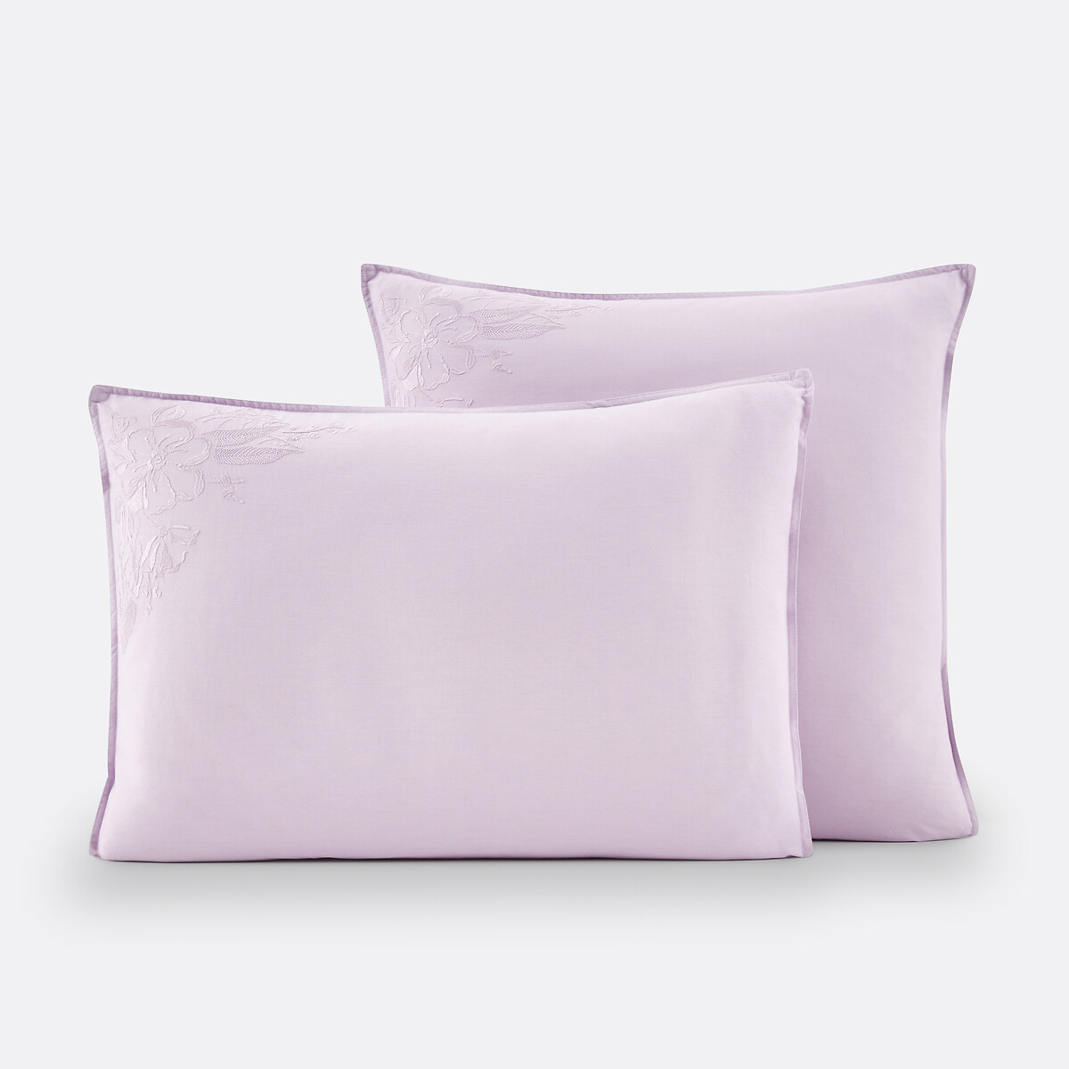 Scénario Embroidered Washed Cotton Pillowcase lilac, LA REDOUTE INTERIEURS