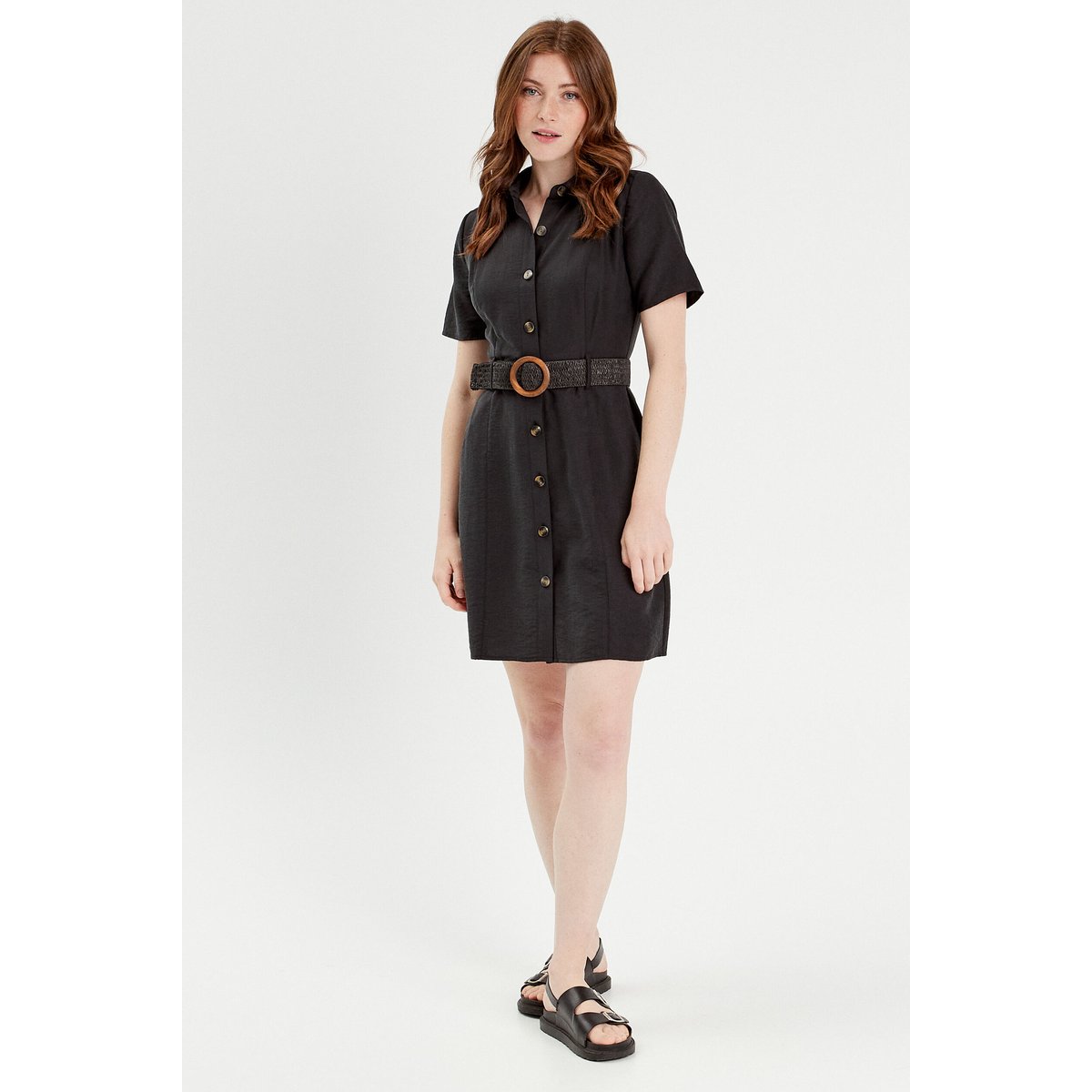 Robe trapèze ceinturée noir, CACHE CACHE