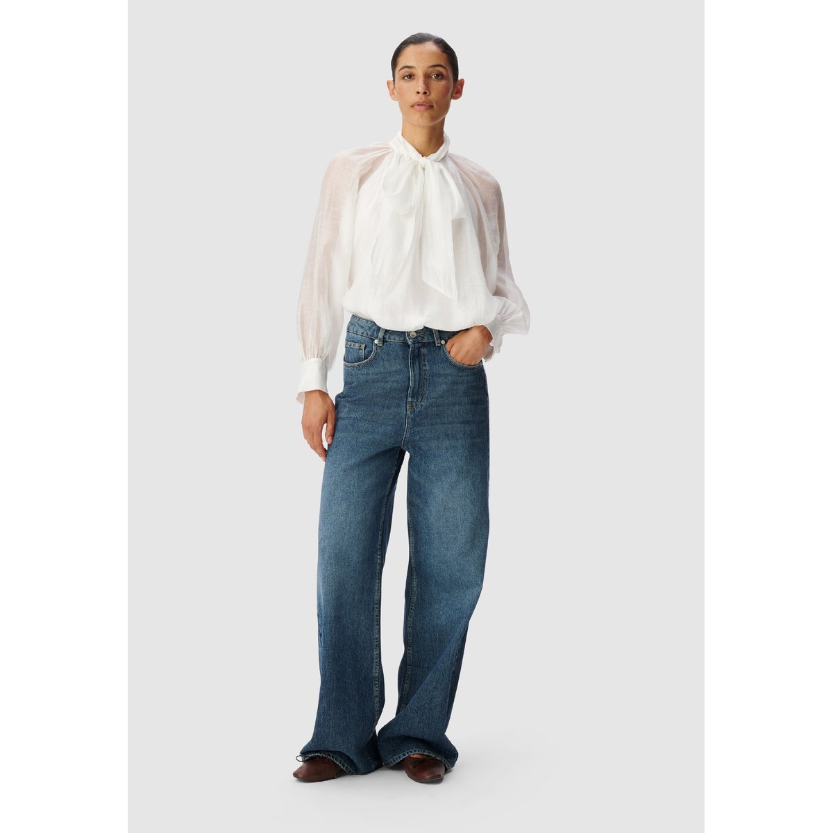 Blouse col lavallière manches ballon blanc cassé, IKKS