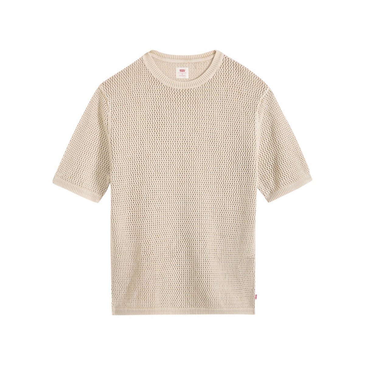 T-shirt en coton écru uni avec une coupe droite et un col rond bord côte beige, LEVI'S