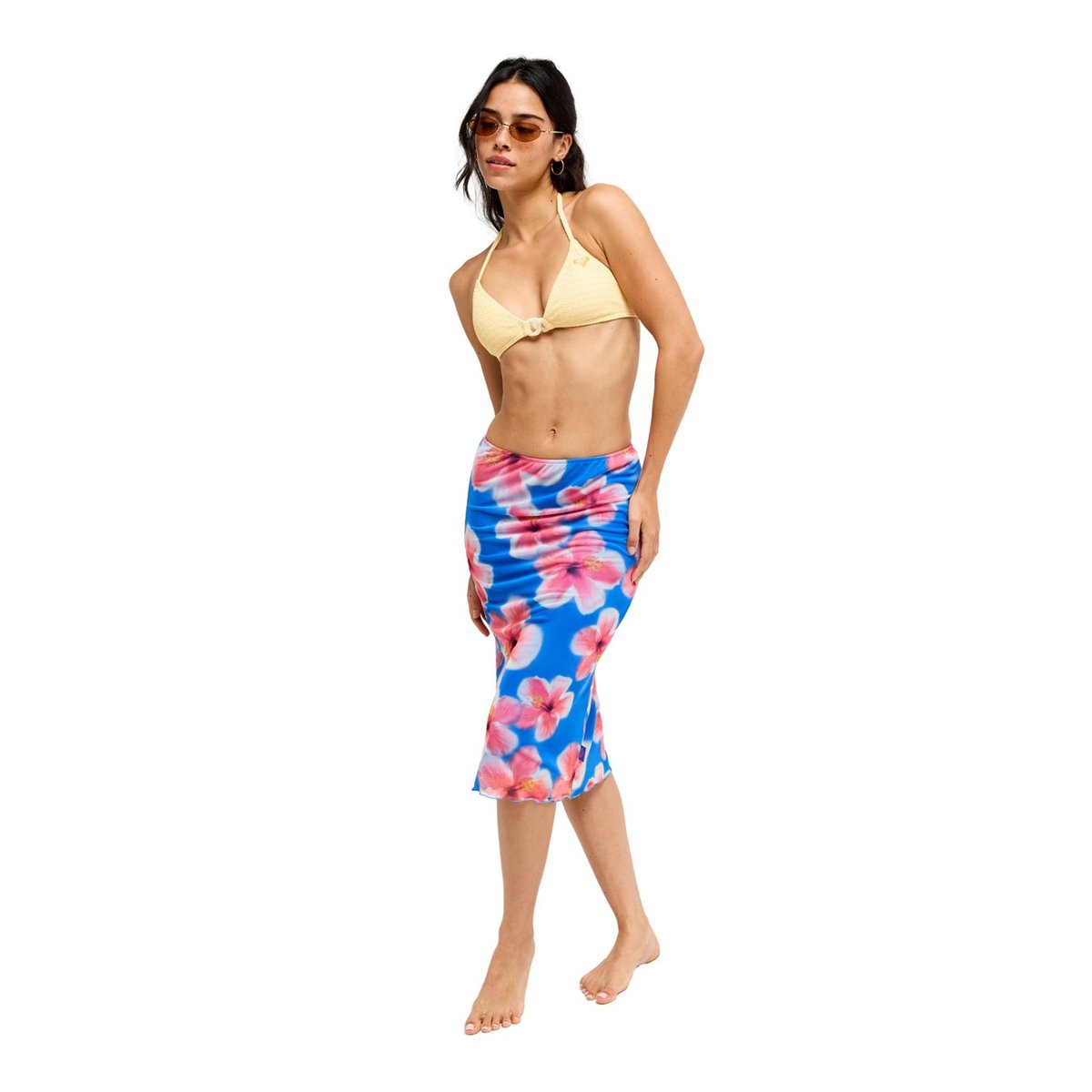 Jupe avec empiècement en mesh TIDAL MUSE. bleu super sonic hibiscus daze, ROXY
