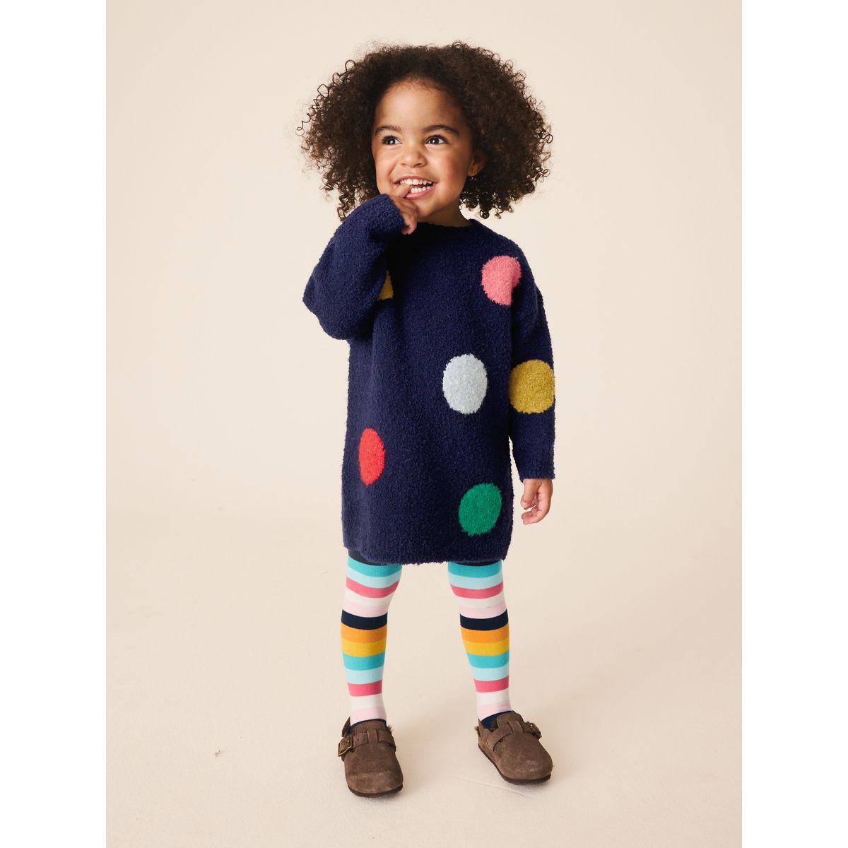 Ensemble robe pull en maille et collants tache arc-en-ciel marine, NEXT