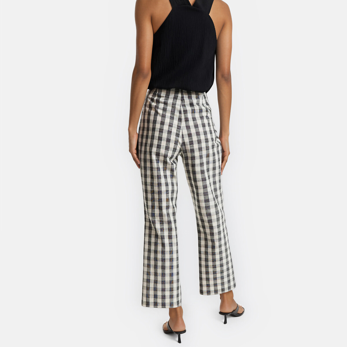 Gingham Print Bootcut Ankle Grazer Trousers black/white gingham, LA REDOUTE COLLECTIONS