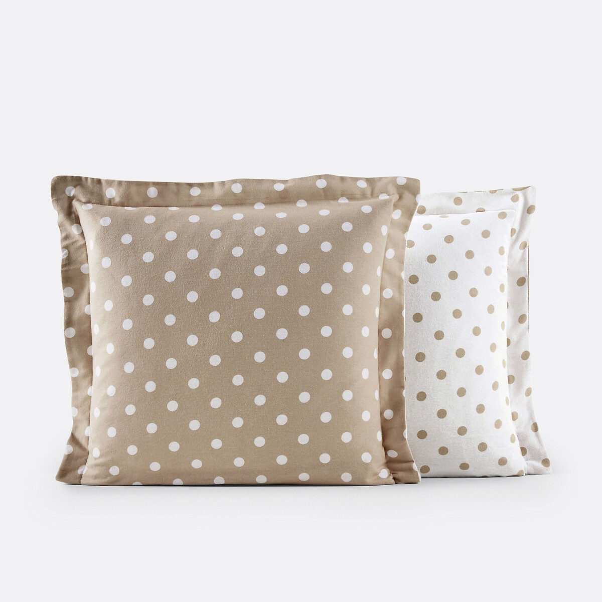 Taie d'oreiller flanelle imprimé pois, Clarisse beige/blanc, LA REDOUTE INTERIEURS