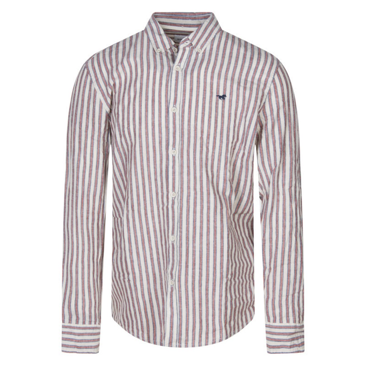 Chemise en coton et lin mélangé beige à rayures pourvue d'une coupe slim beige, MUSTANG