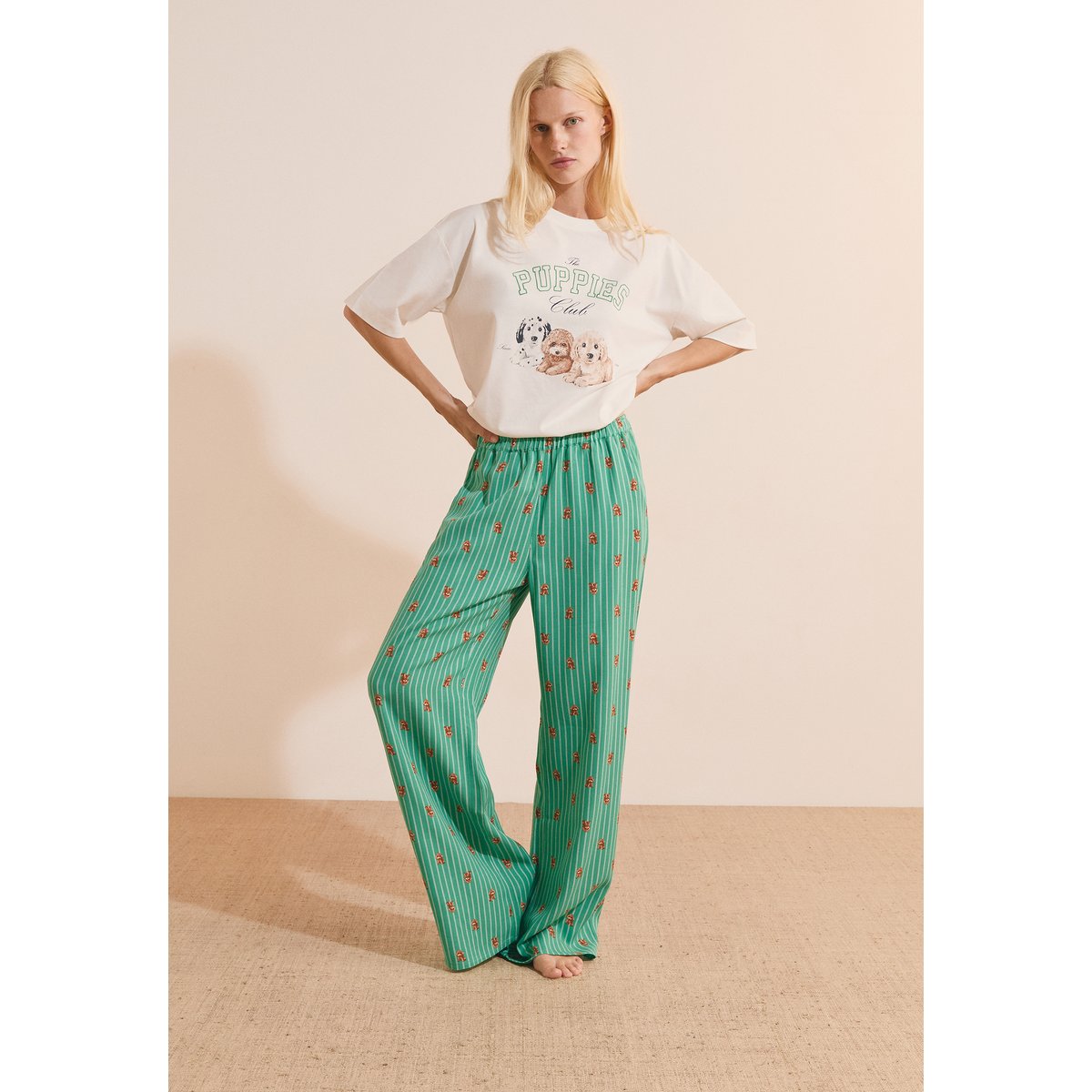 Pantalon de pyjama à motifs chiens ROBY vert, ETAM