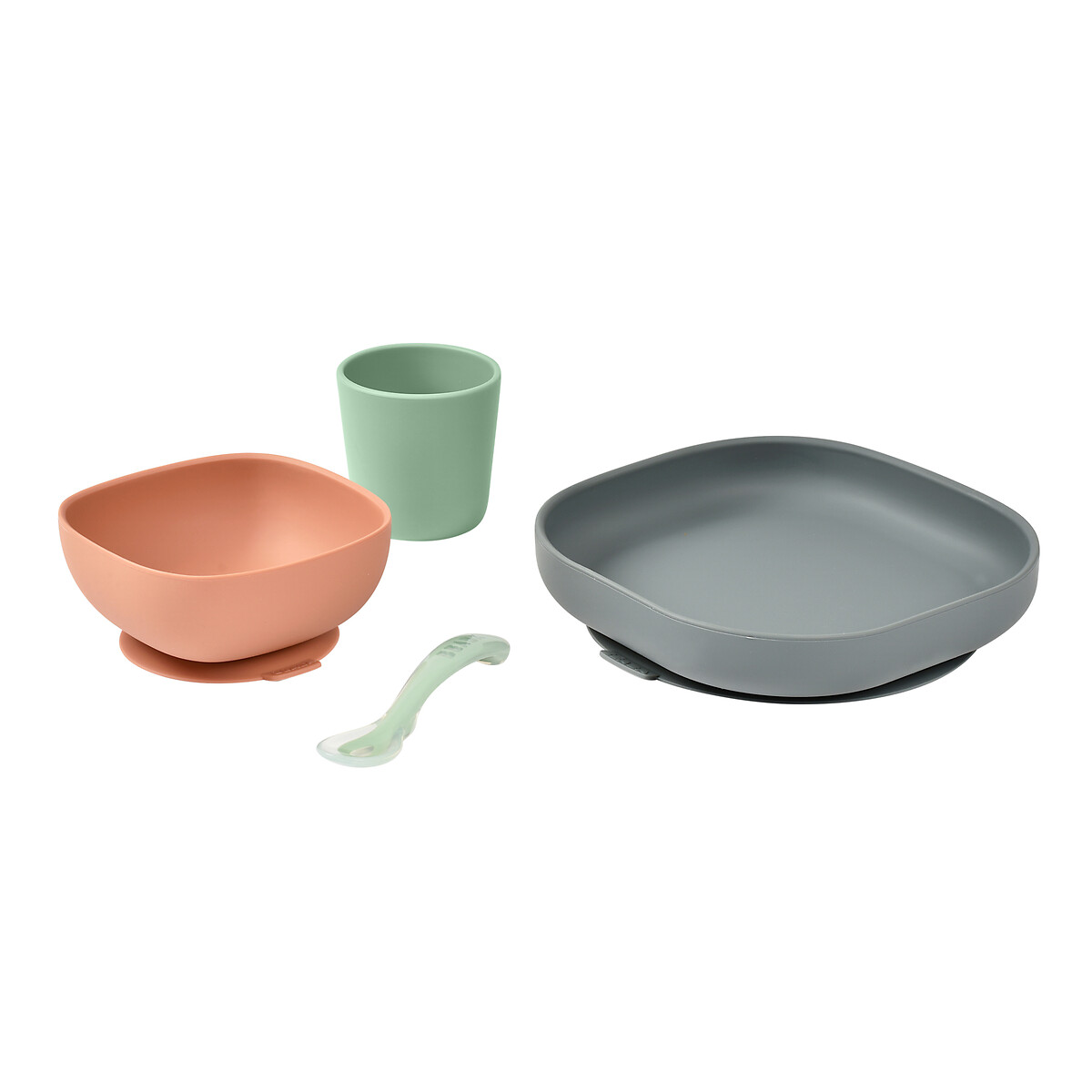 Coffret repas bébé 4 pièces en silicone gris minéral, BEABA