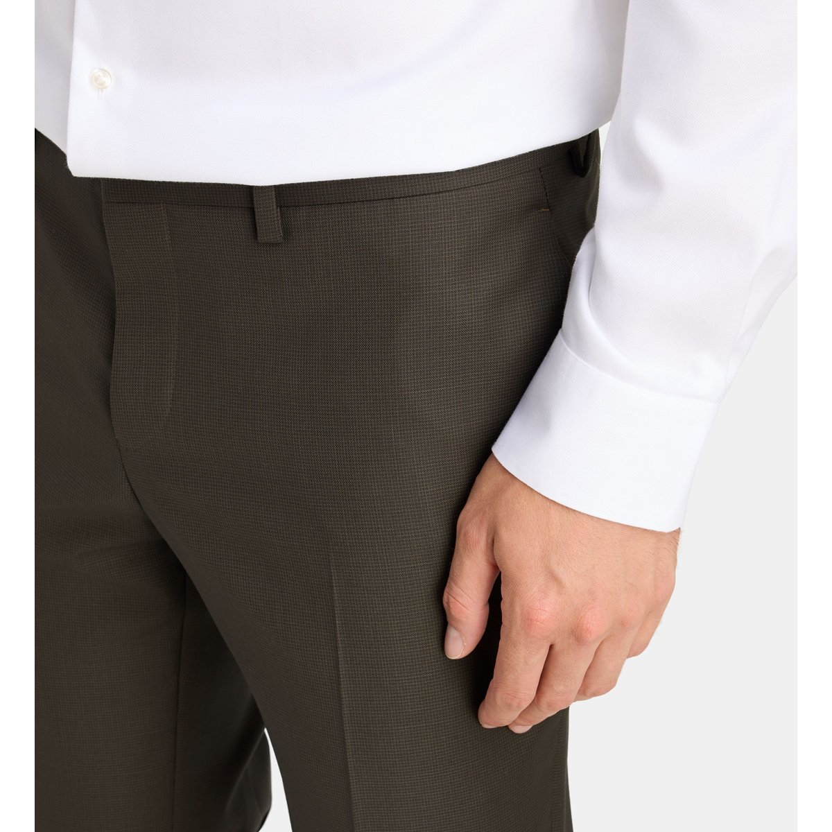 Pantalon de costume ajusté bruni micro points laine marron taupe, COMPTOIR GL