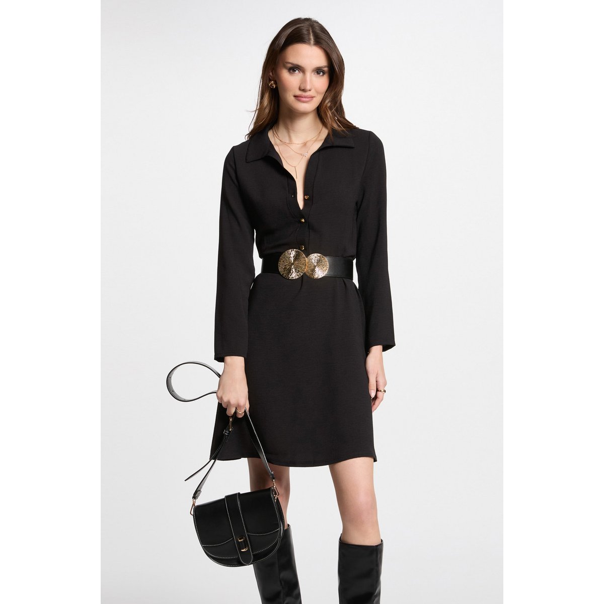 Robe courte droite fluide noir, MORGAN