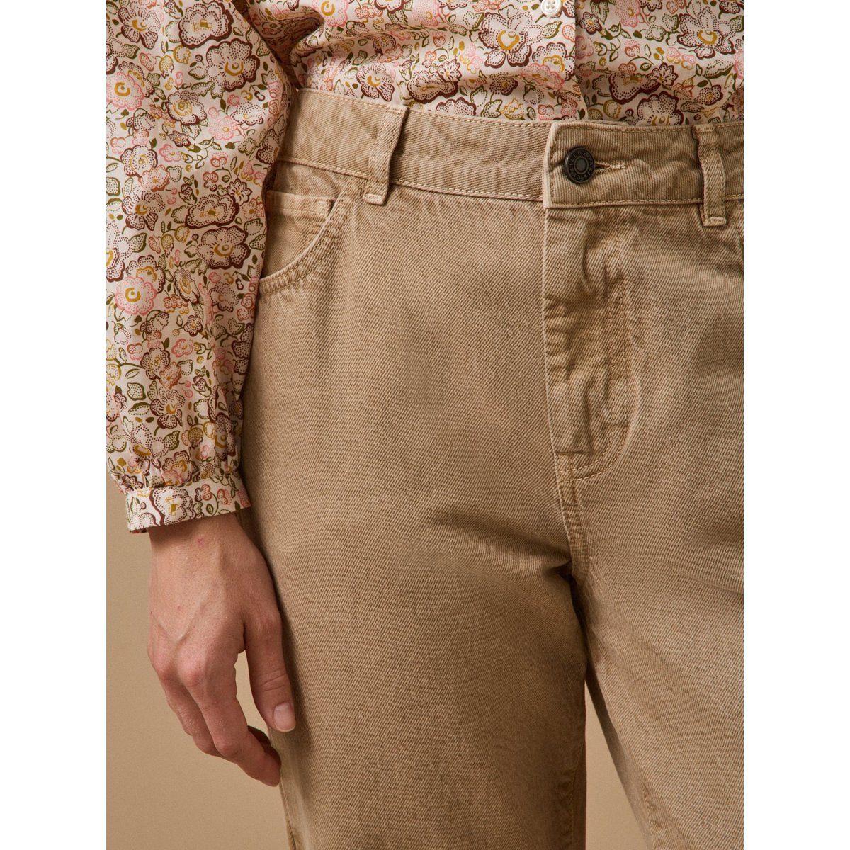 Jean mom Claire coton biologique beige fonce, CYRILLUS