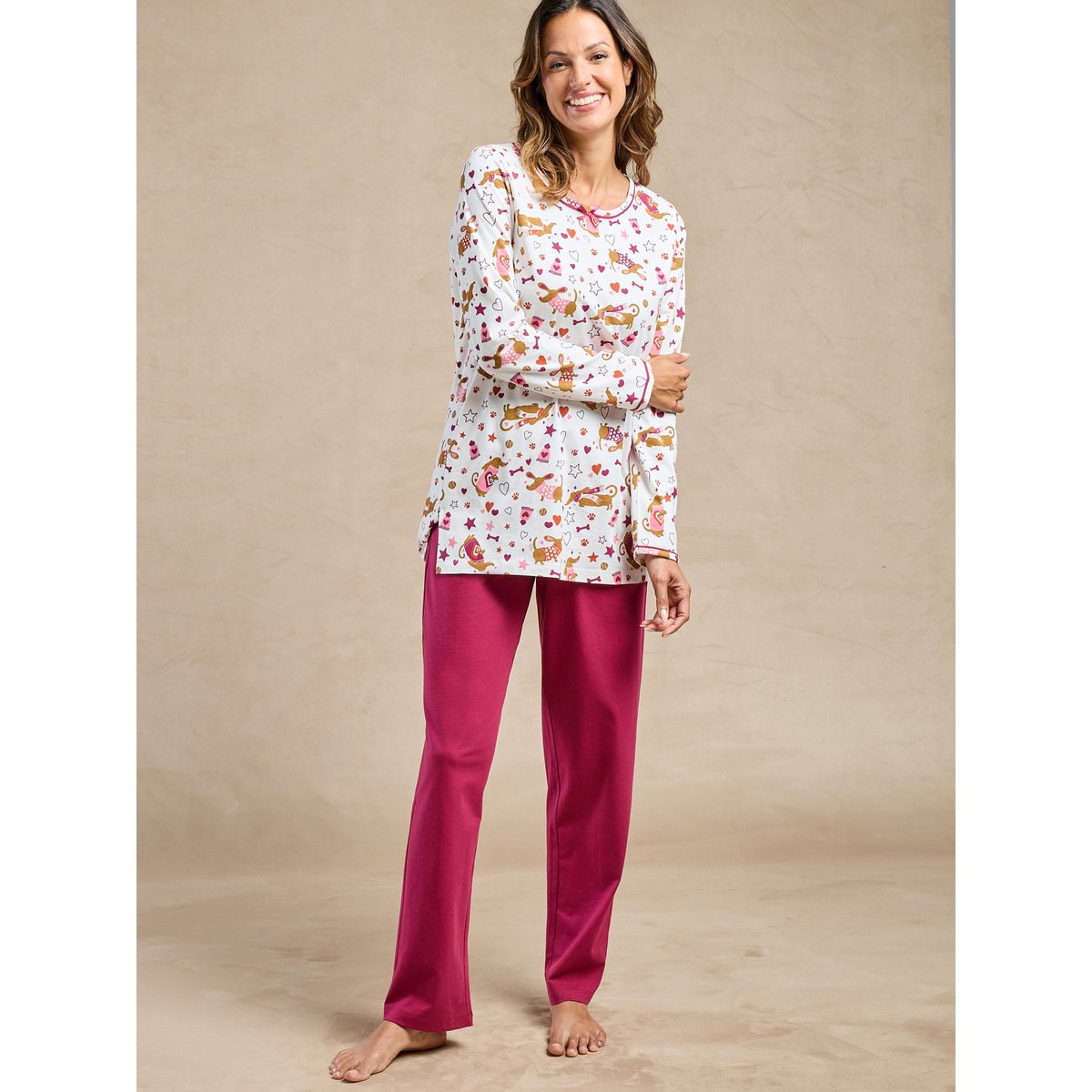 Lot de 2 pyjamas femme maille jersey imprimé fond blanc, DAXON