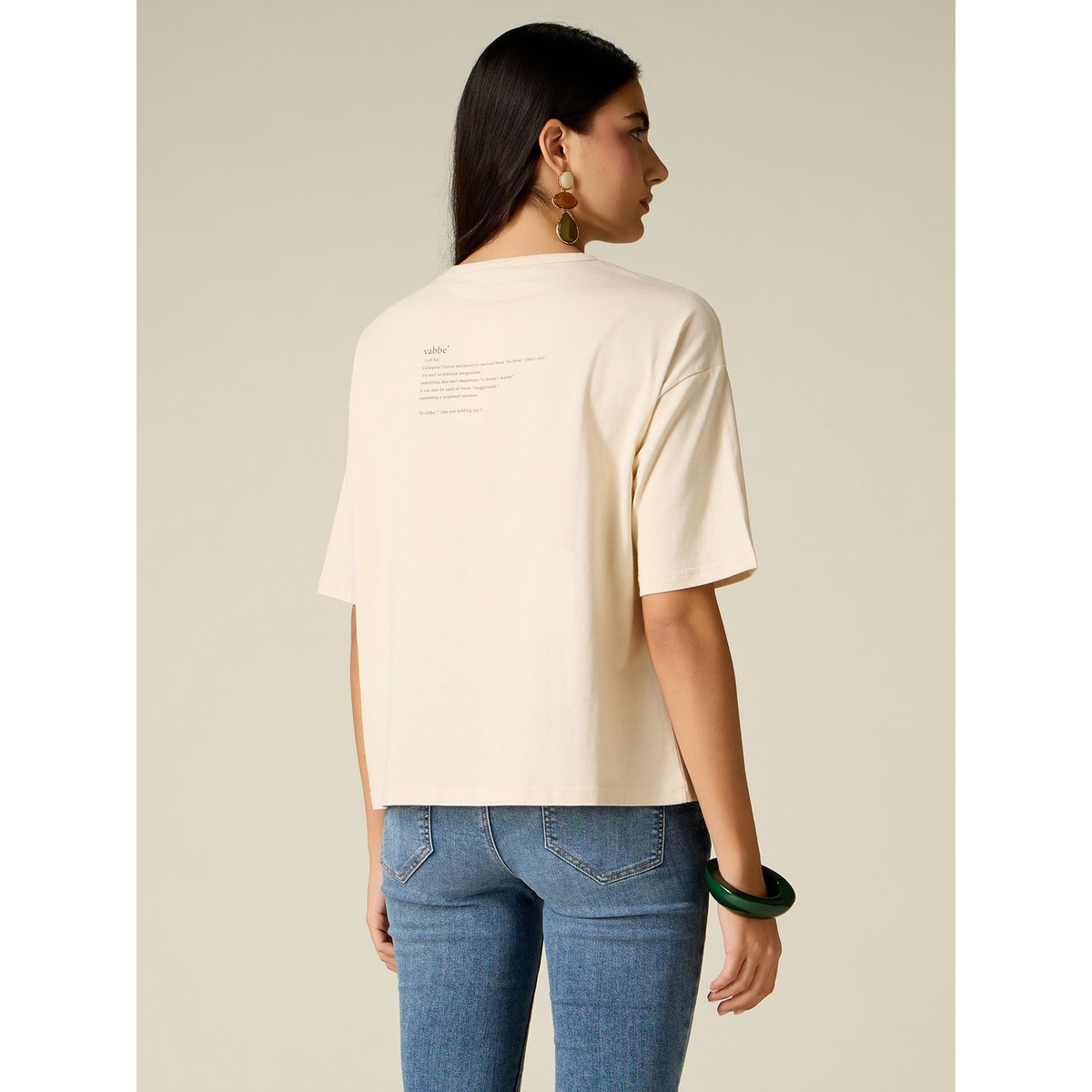 T-shirt avec broderie lettrage beige, OLTRE