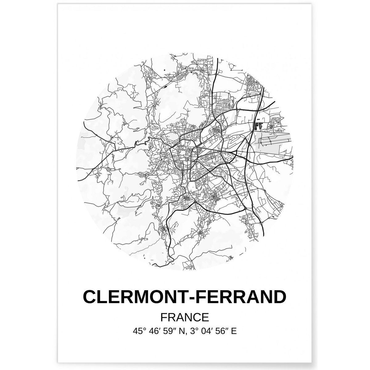 Affiche Carte Clermont-Ferrand blanc, L'AFFICHERIE