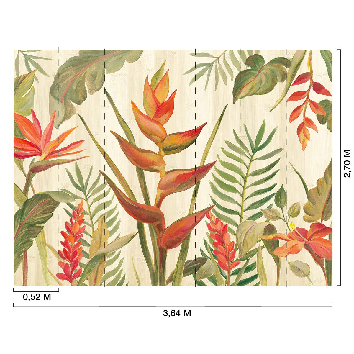 Papier peint panoramique feuilles fleurs du paradis intissé, HEXOA
