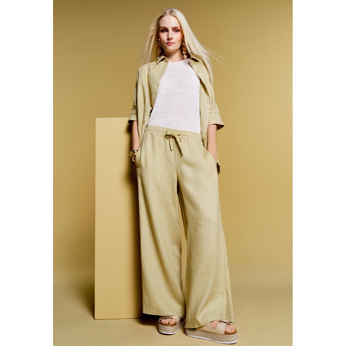 Pantalon en lin unicolore weeping willow, CARTOON