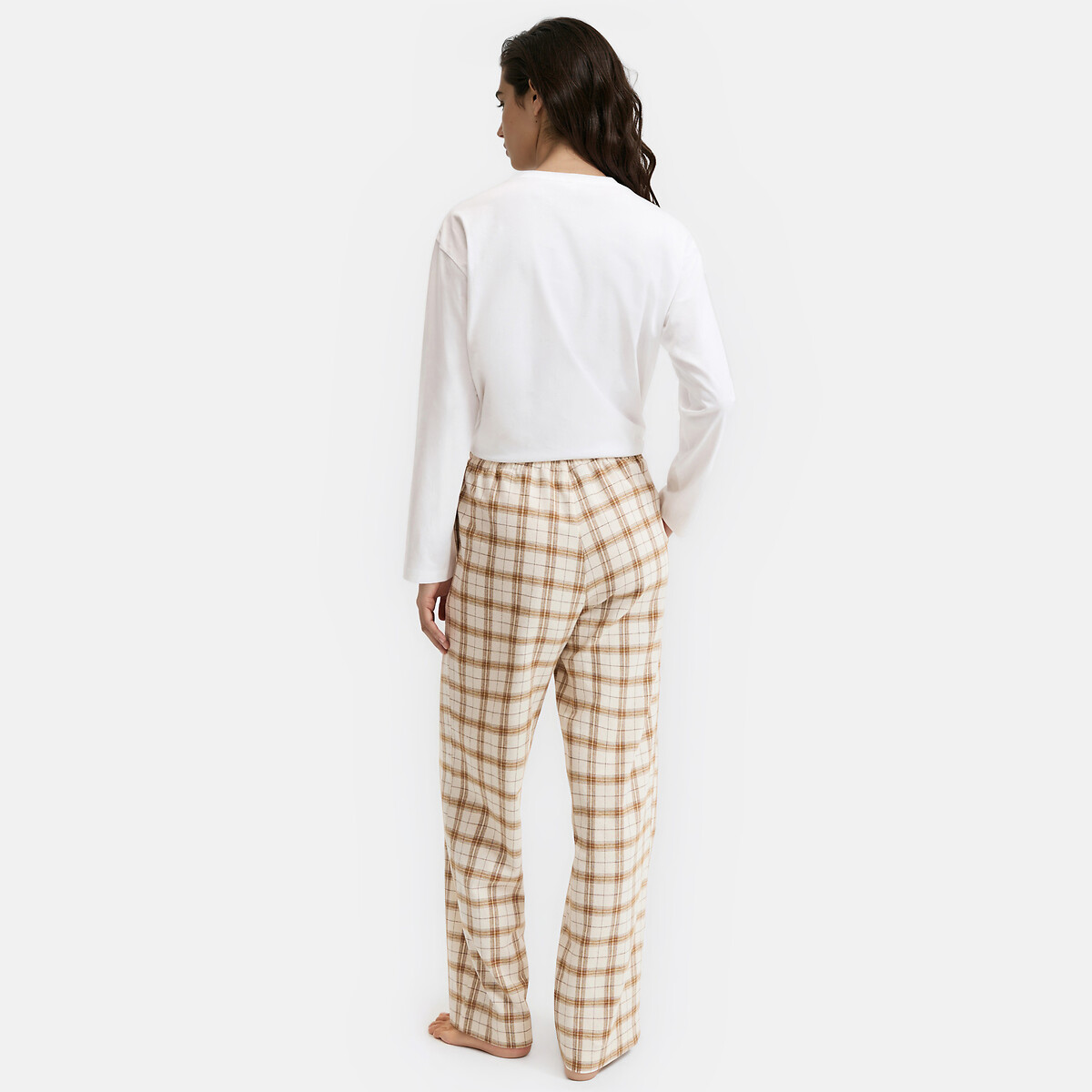 Geruite pyjamabroek in flanel geruit kastanje/beige, LA REDOUTE COLLECTIONS