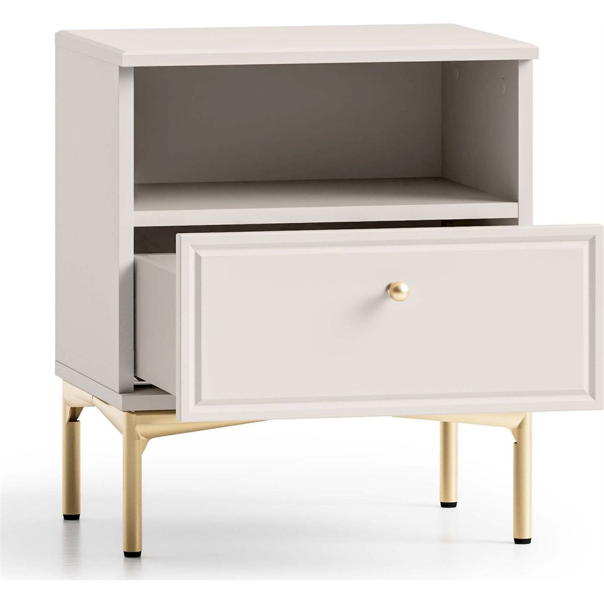 Table de chevet en bois collection SANDRO beige cachemire avec détails dorés, RECOLLECTION