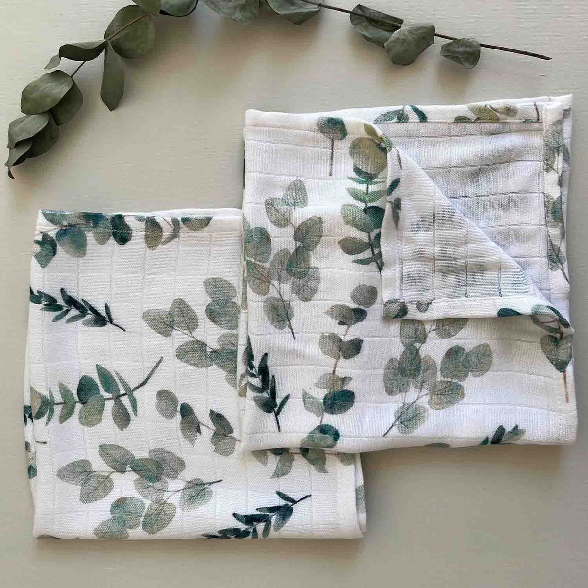 Lot de 2 langes en bambou aloe vera EUCALYPTUS eucalyptus, vert, gris, SEVIRA KIDS