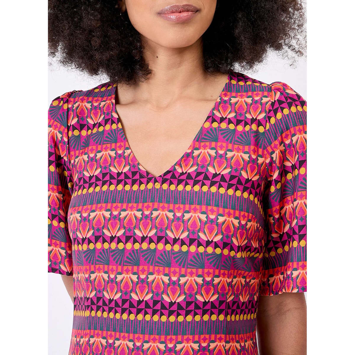Robe ajustée fluide manches tulipes PUCE orange baya, PRINCESSE NOMADE