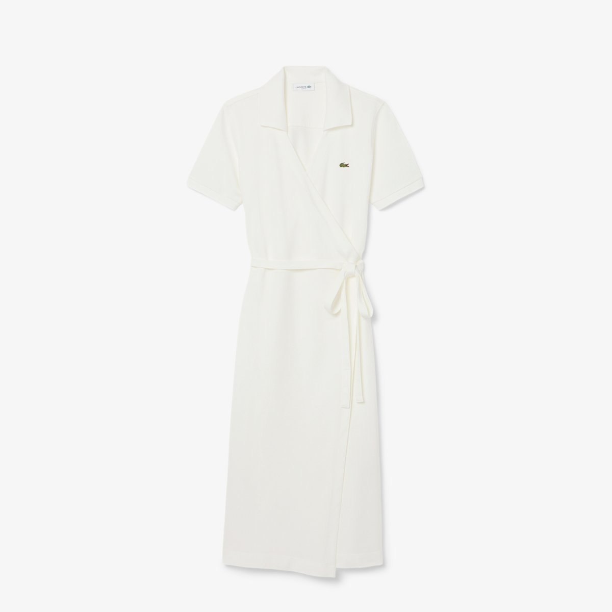 Robe polo portefeuille mini Piqué stretch blanc-70v, LACOSTE