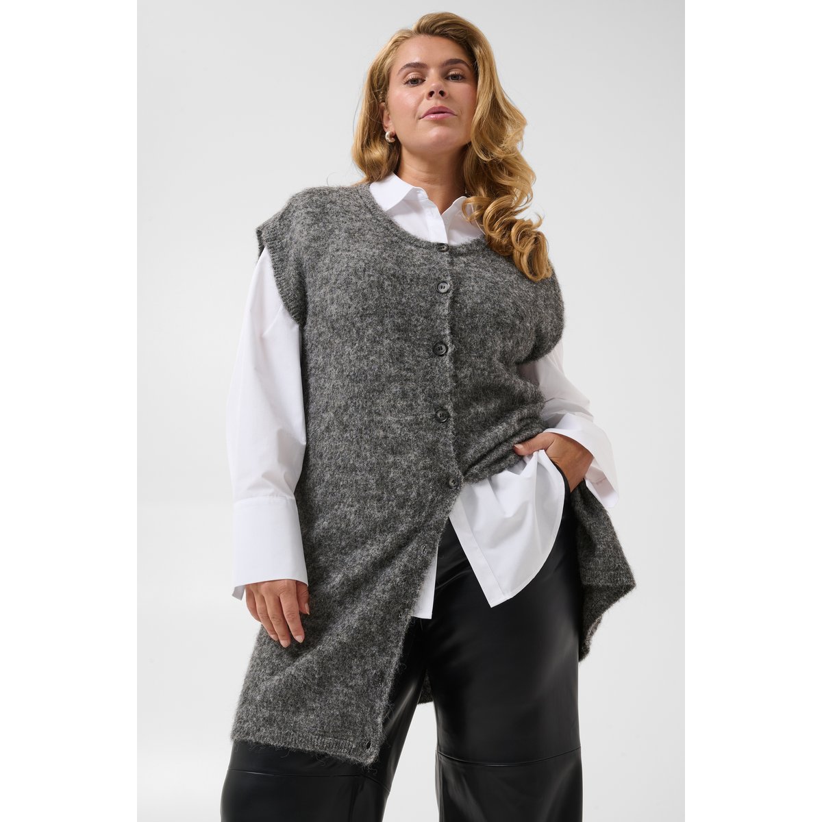 Manteau tricoté gris dark grey melange, KAFFE CURVE