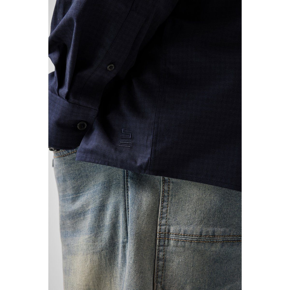 Chemise à carreaux, manches longues marine, STHUGE