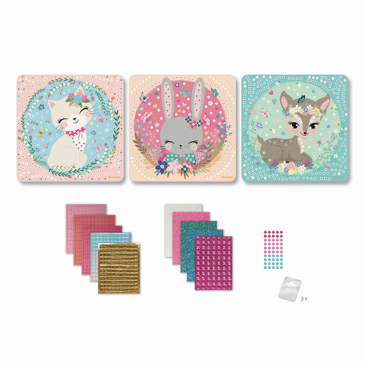 3 Mosaïques Animaux mignons rose, SYCOMORE