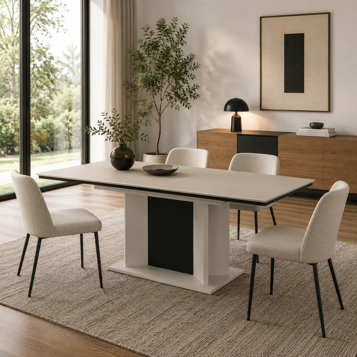 Table à manger extensible beige à pied central 160-200 cm ALVA beige, PIER IMPORT