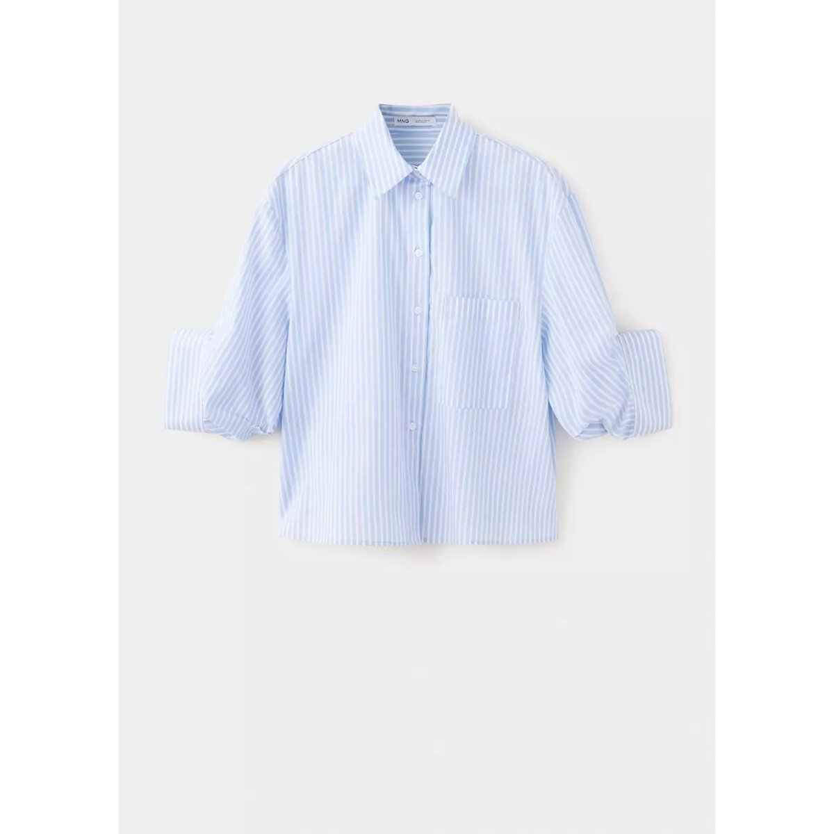 Chemise à rayures, manches trois-quarts bleu ciel, MANGO