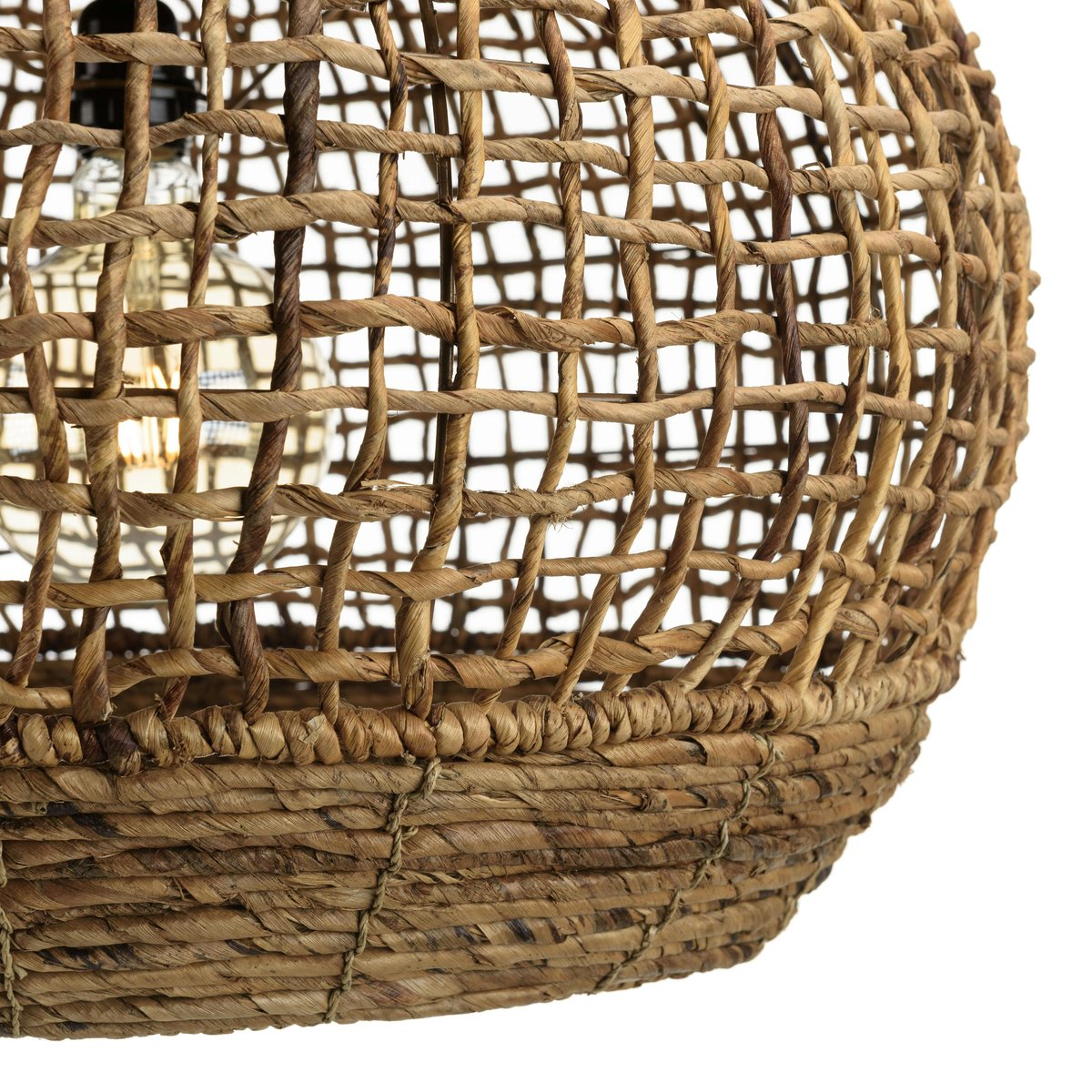 Suspension boule 60x60cm en abaca couleur naturelle et teck FOLELLI marron, PIER IMPORT
