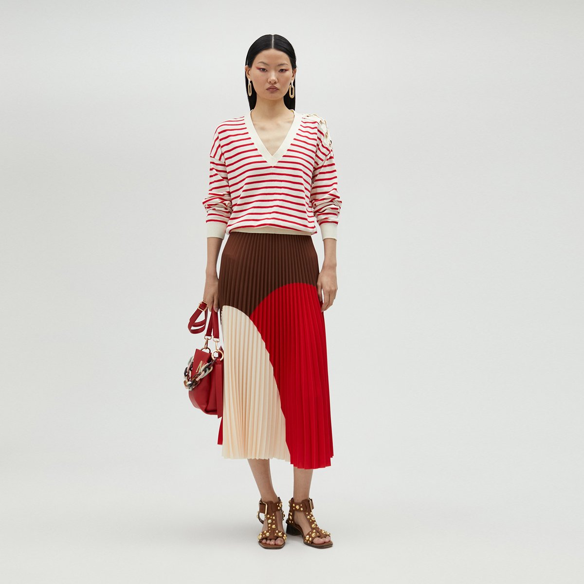 Jupe midi plissée graphique rouge, LOLA CASADEMUNT