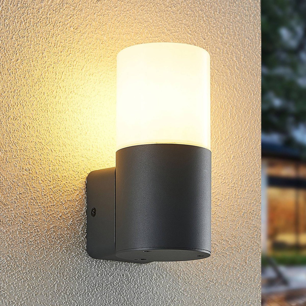 Applique extérieure en aluminium moderne gris foncé, blanc opale, LINDBY