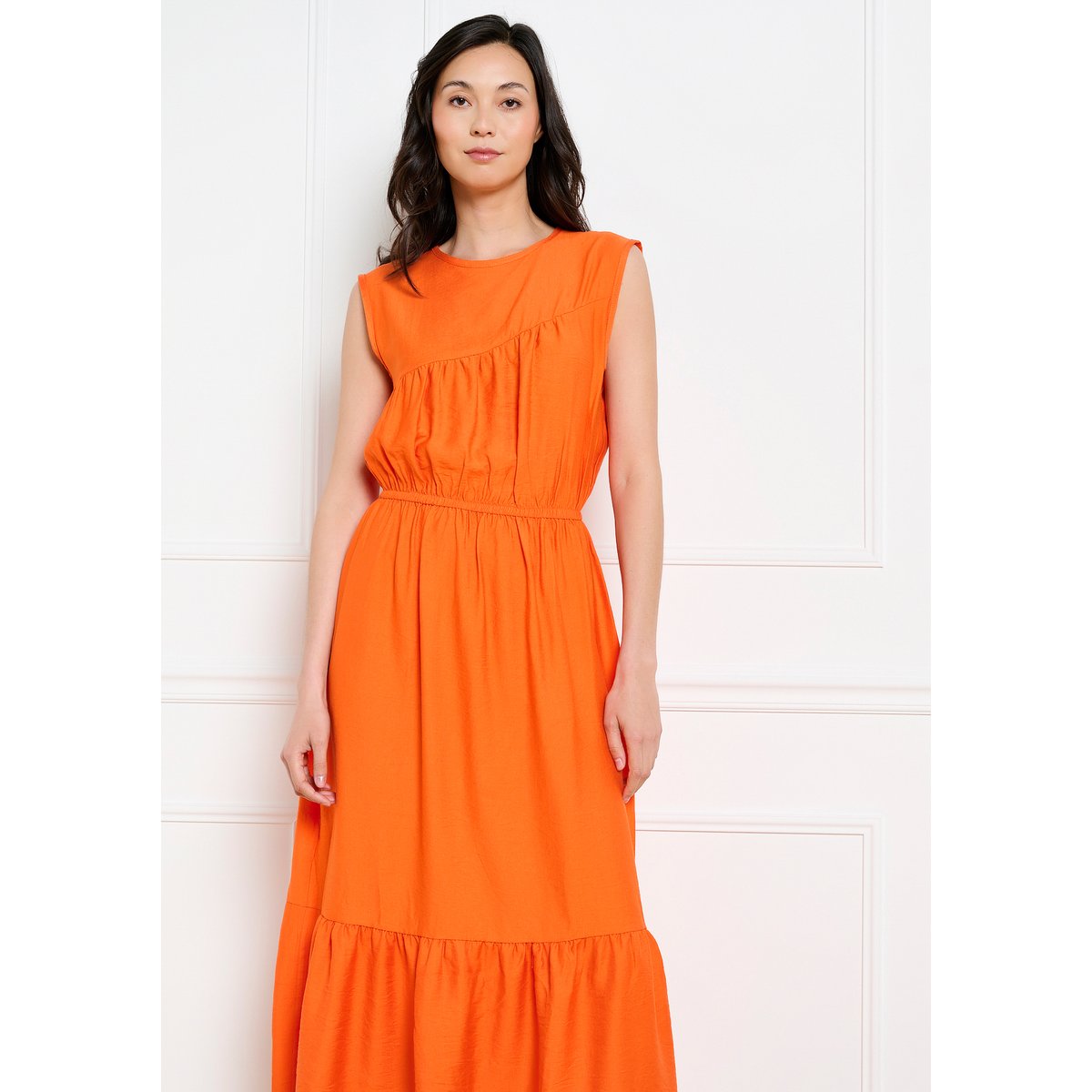 Robe midi fluide sans manches orange, LOLALIZA