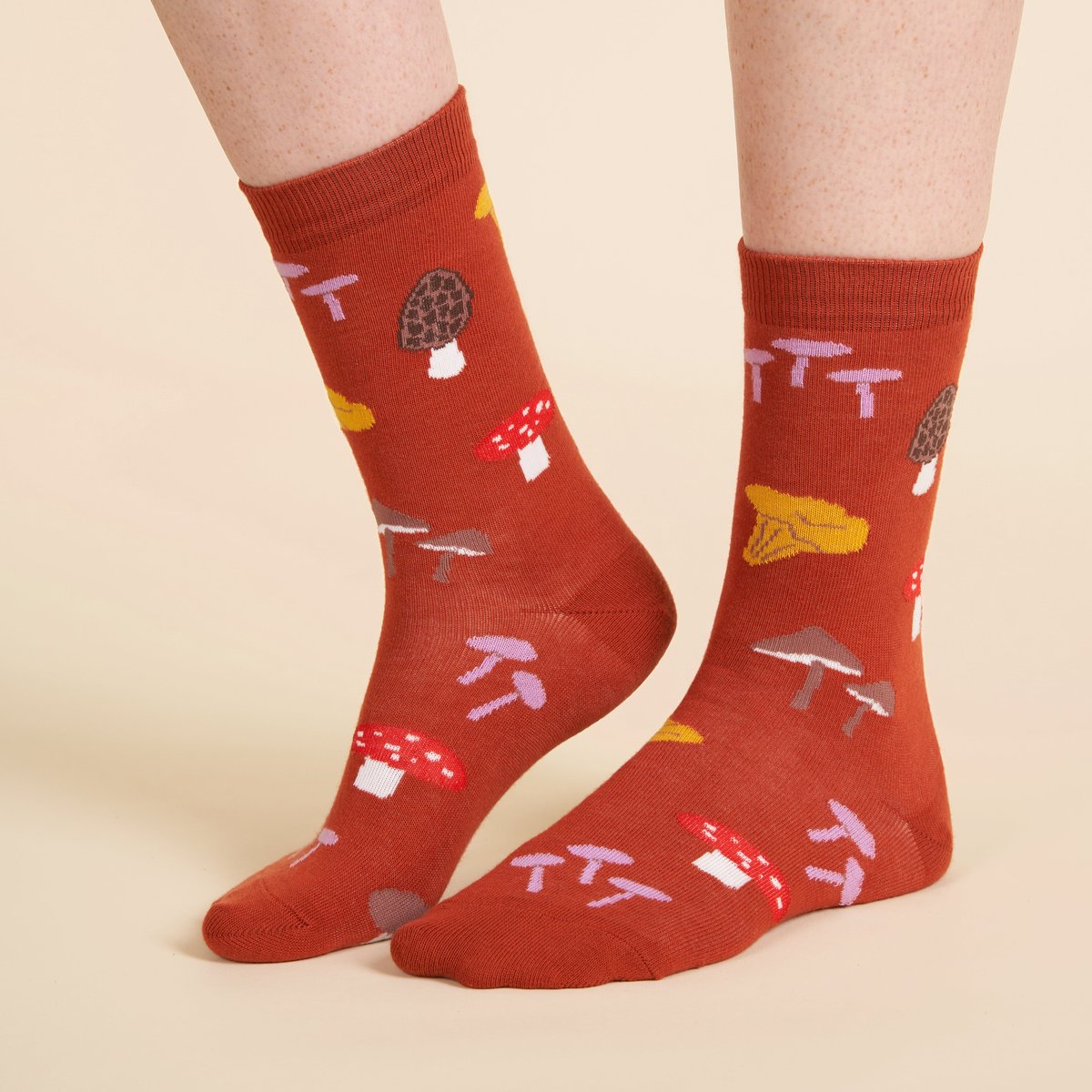 Chaussettes Cueillette Champignons brique, COUCOU SUZETTE