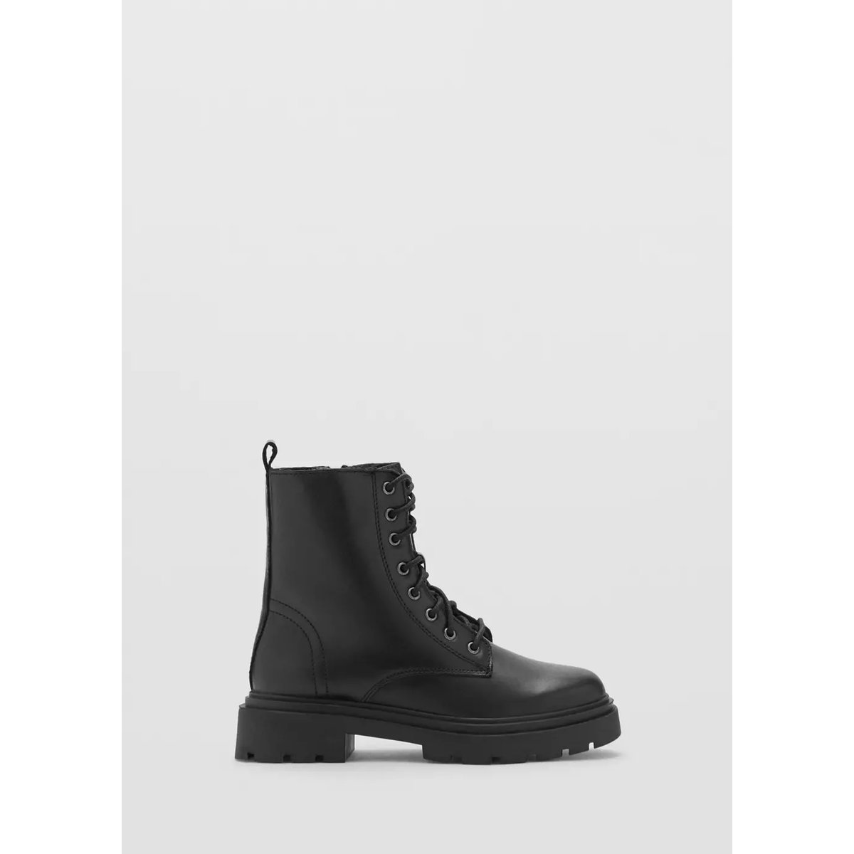 Bottines cuir lacets noir, MANGO TEEN