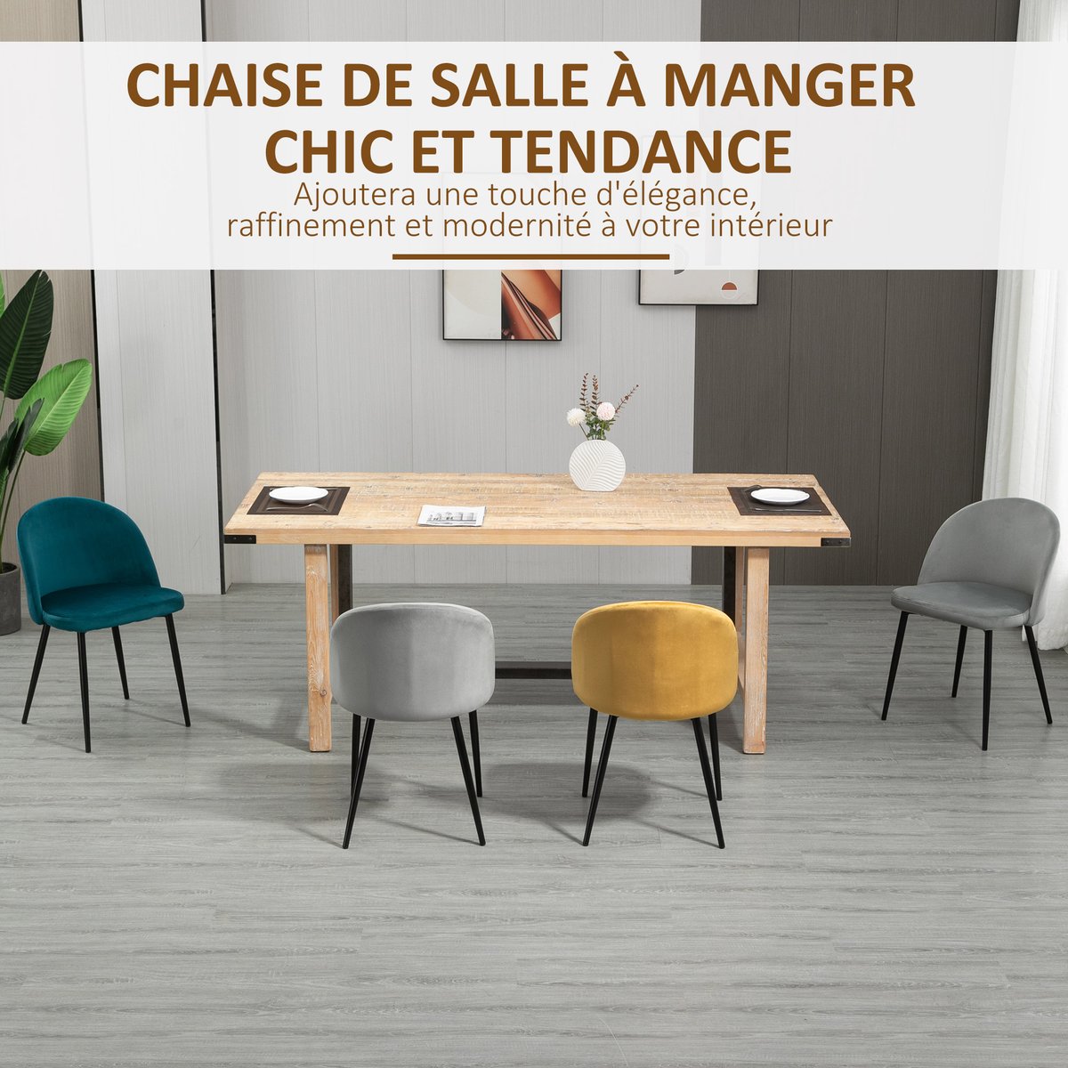 Chaise de salle à manger Velours multicolore bleu, gris clair, gris foncé, jaune, HOMCOM
