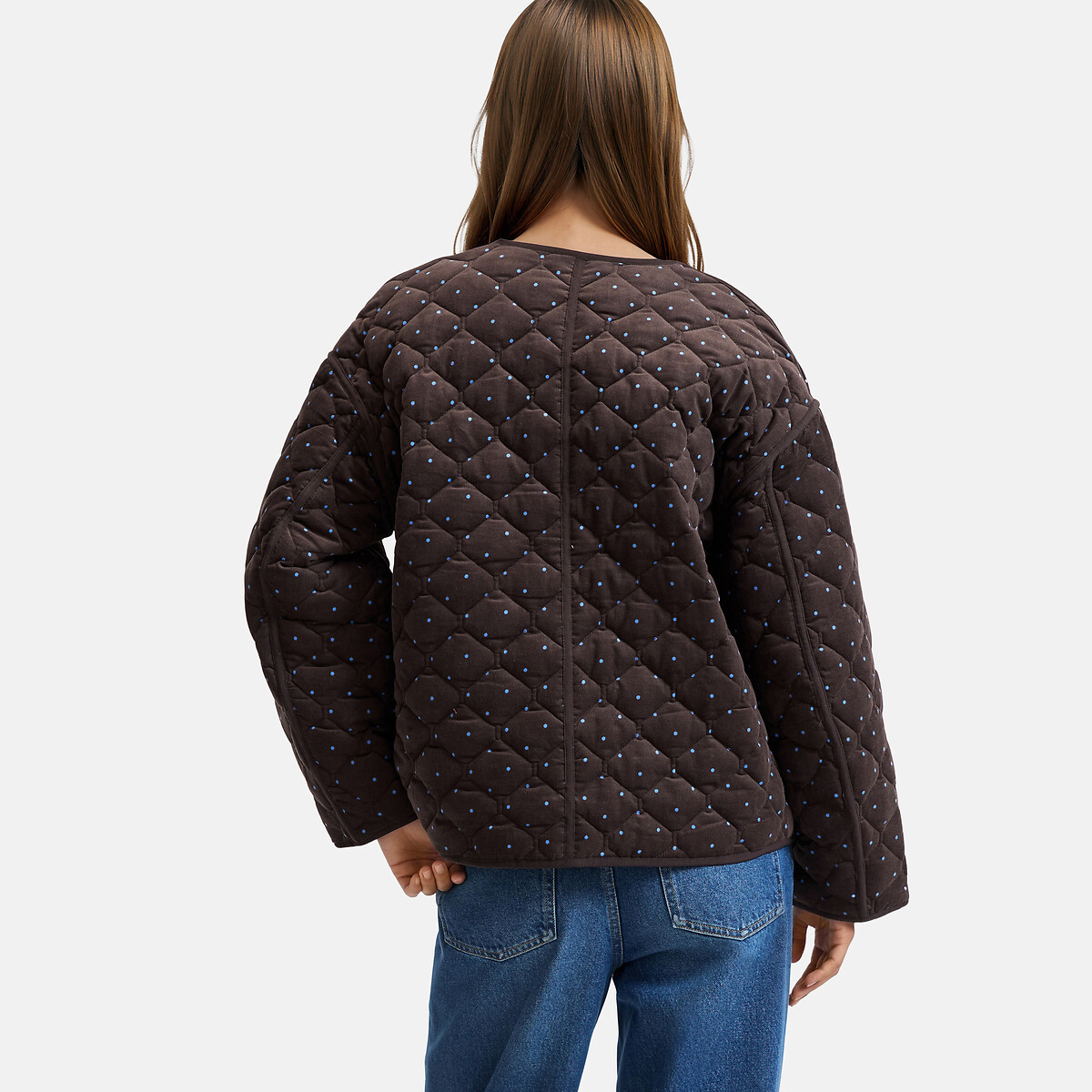 Doudoune courte à pois en coton imprimé pois bleu, LA REDOUTE COLLECTIONS