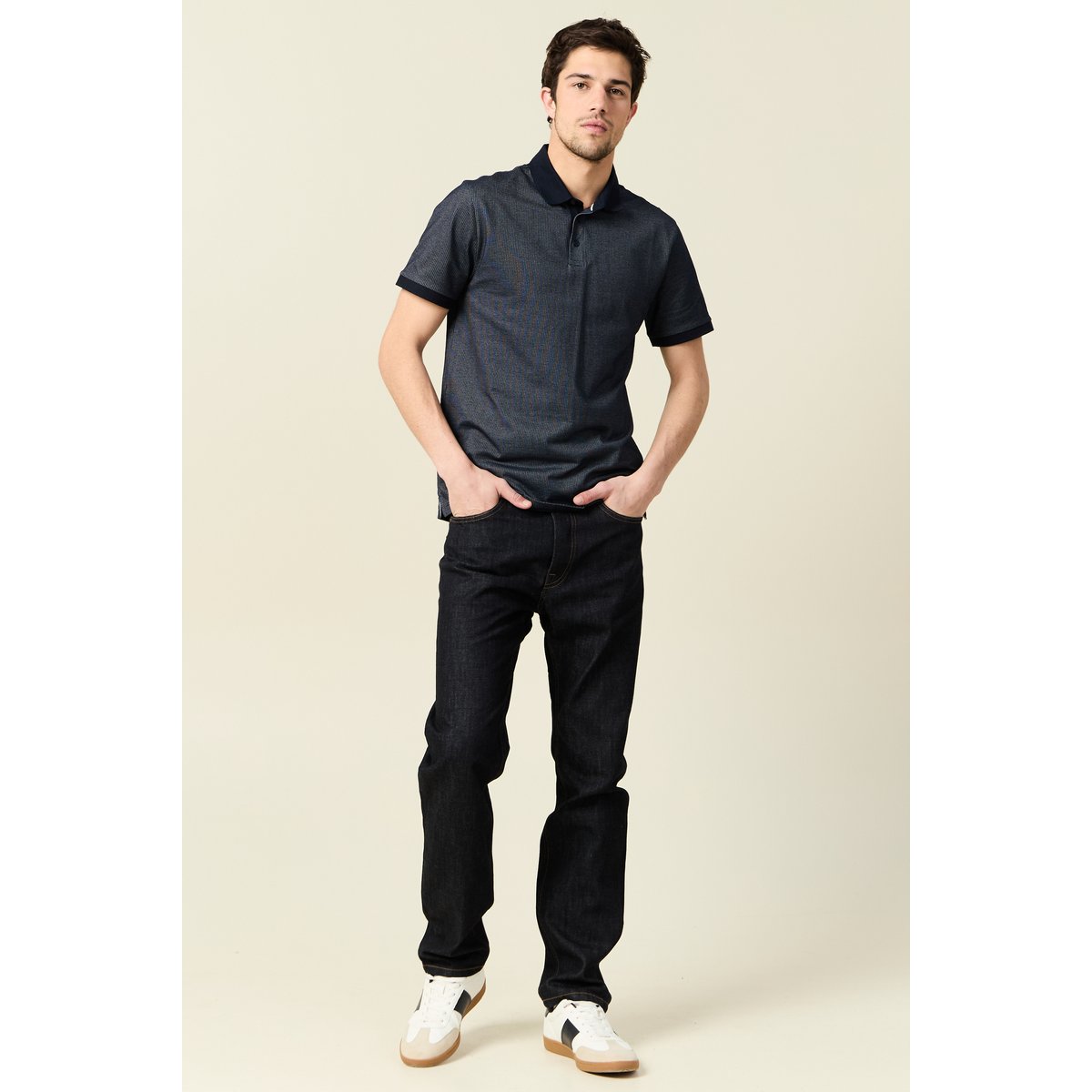 Polo cintré manches courtes col polo bleu marine, BONOBO