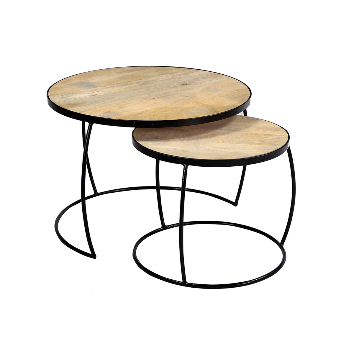Tables basses gigognes rondes bois manguier massif (lot de 2) BARREL bois clair / noir, MILIBOO