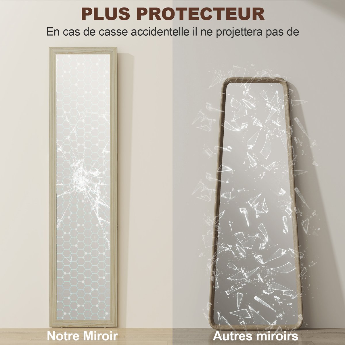 Miroir en pied MDF Bois naturel bois naturel, HOMCOM