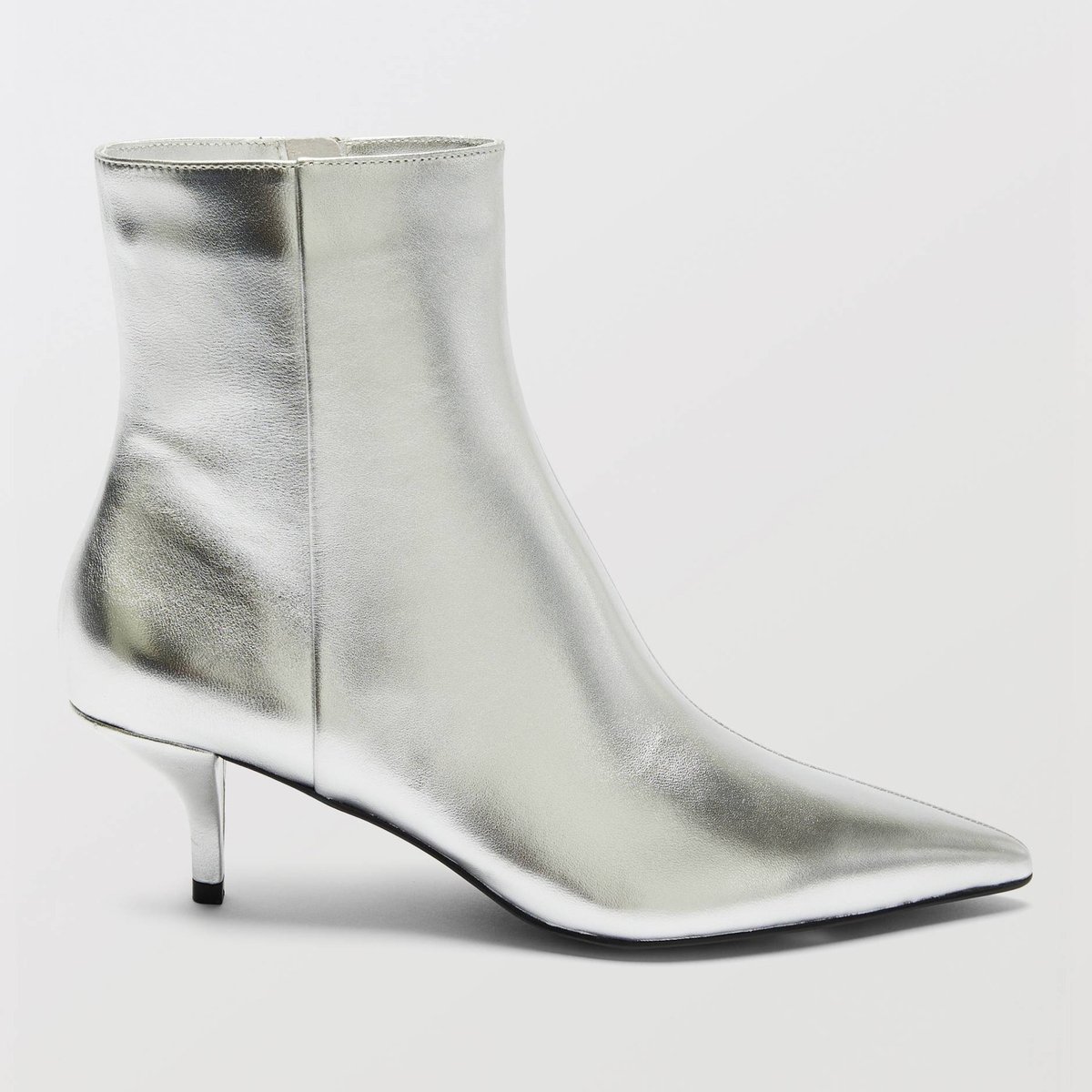 Bottines à talon en cuir silver, MONOPRIX