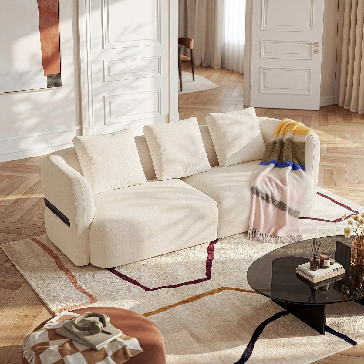 Canapé en tissu texturé MASIO crème, HABITAT