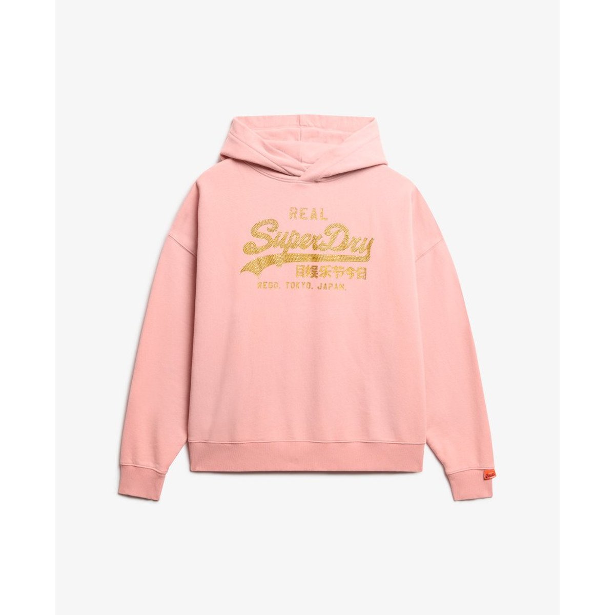 Sweat à capuche Vintage Logo strass ambre pêche, SUPERDRY