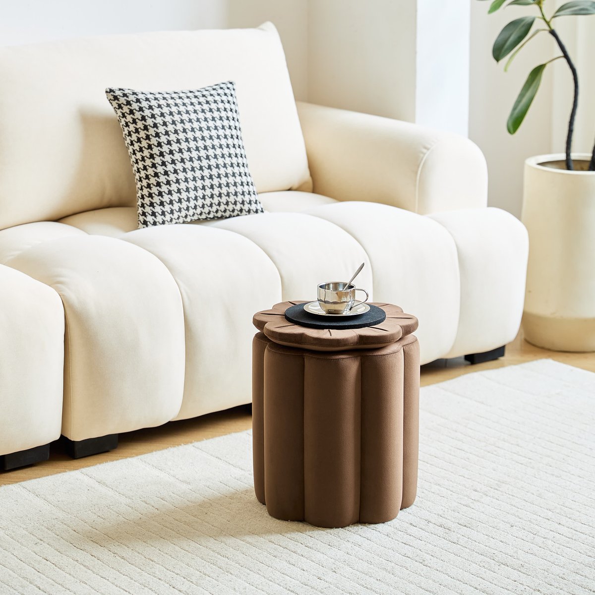 Pouf de salon avec rangement, velours, NIGATA marron, NORDLYS