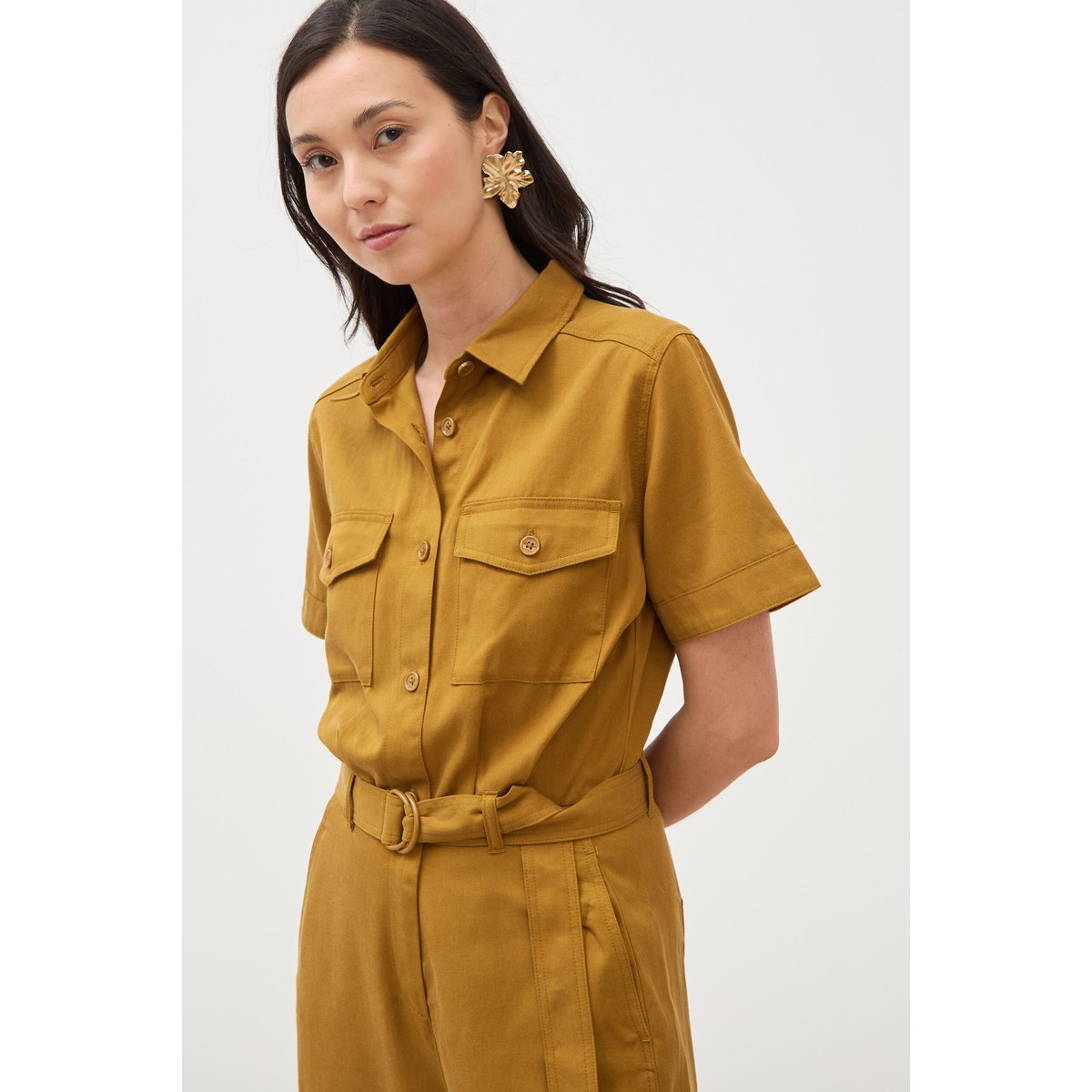 Combinaison salopette col américain vert olive, BONOBO
