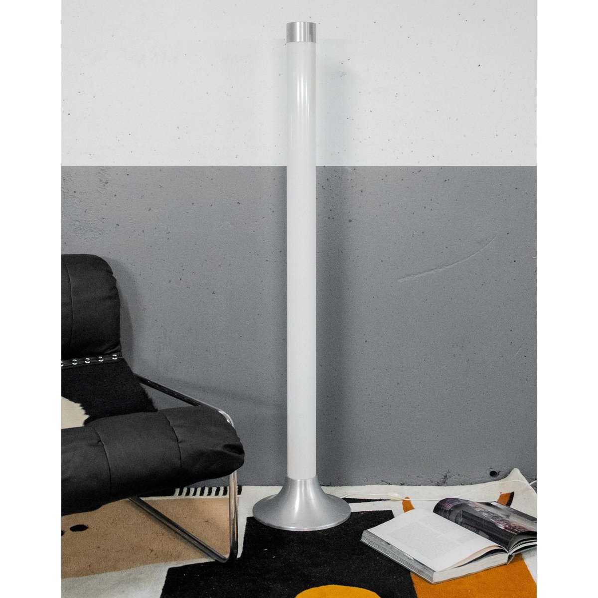 Lampadaire néon en métal Julien N°272 - Bon état blanc, DEBONGOUT