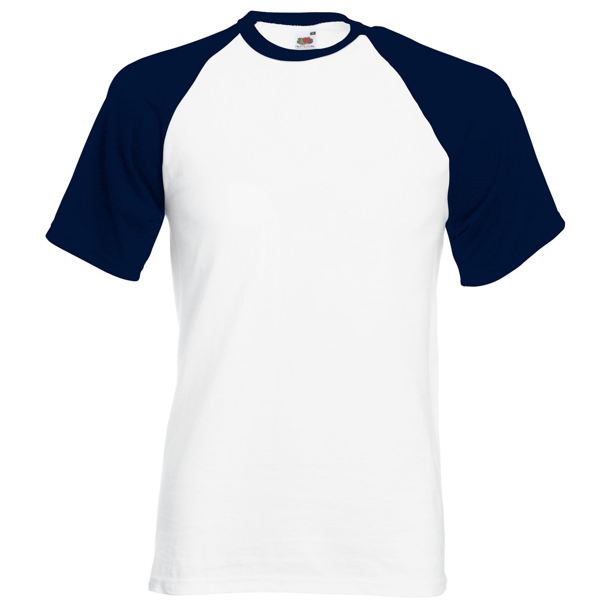 T-shirt de baseball à manches courtes blanc / bleu marine, FRUIT OF THE LOOM