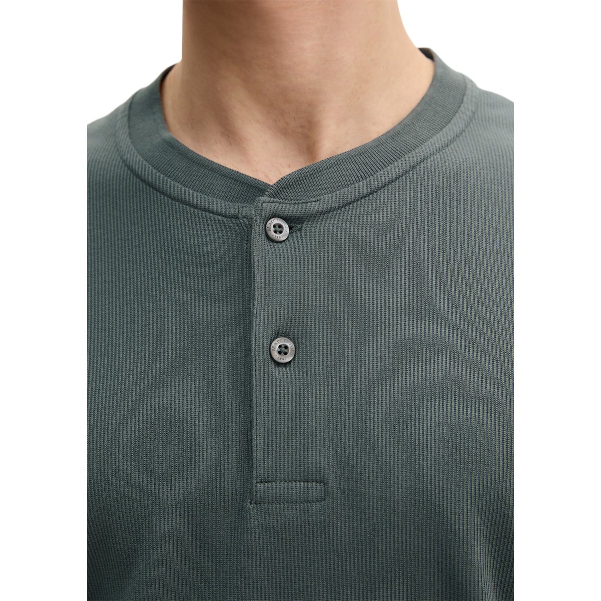 DfC Henley-Longsleeve regular en jersey interlock côtelé gris foncé, MARC O'POLO