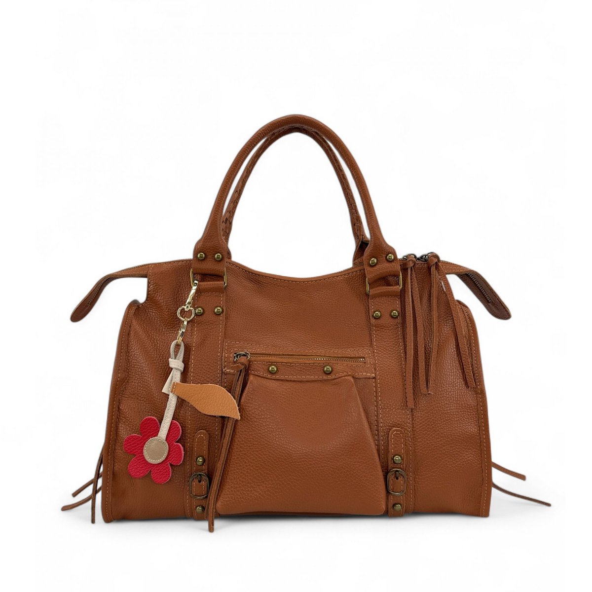 Grand sac type bowling en cuir grainé SANDSTORM camel, OH MY BAG